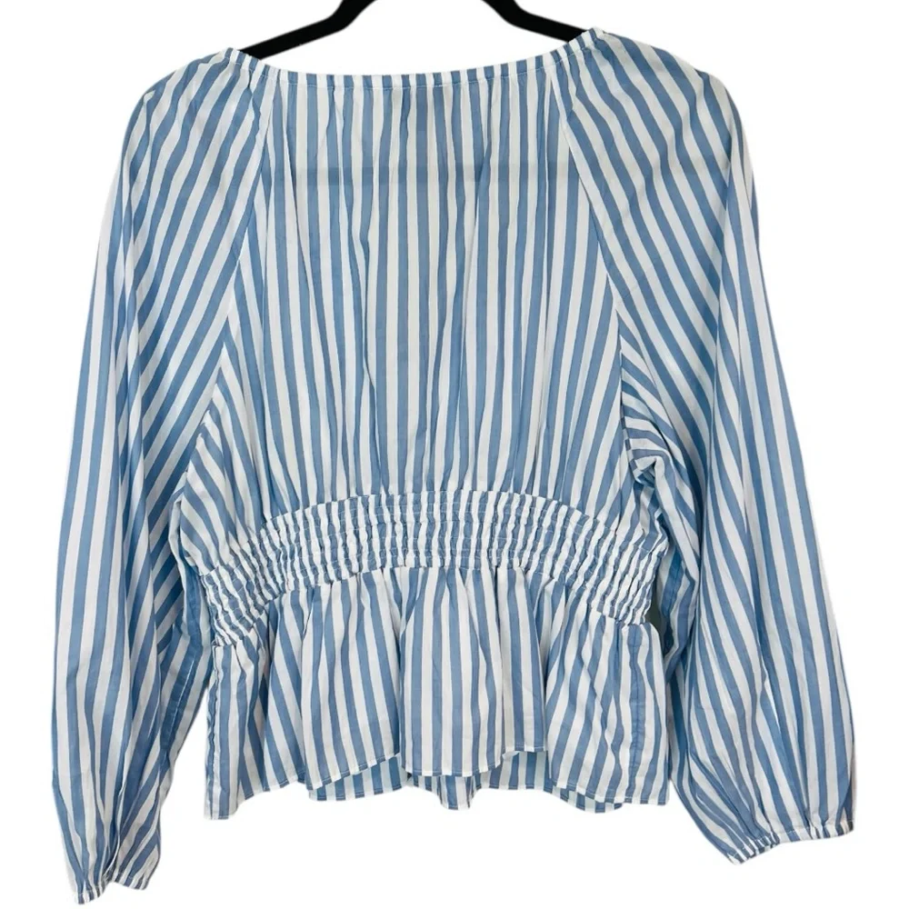 J Crew | V-neck smocked-waist top in stripe cotton lawn NWOT